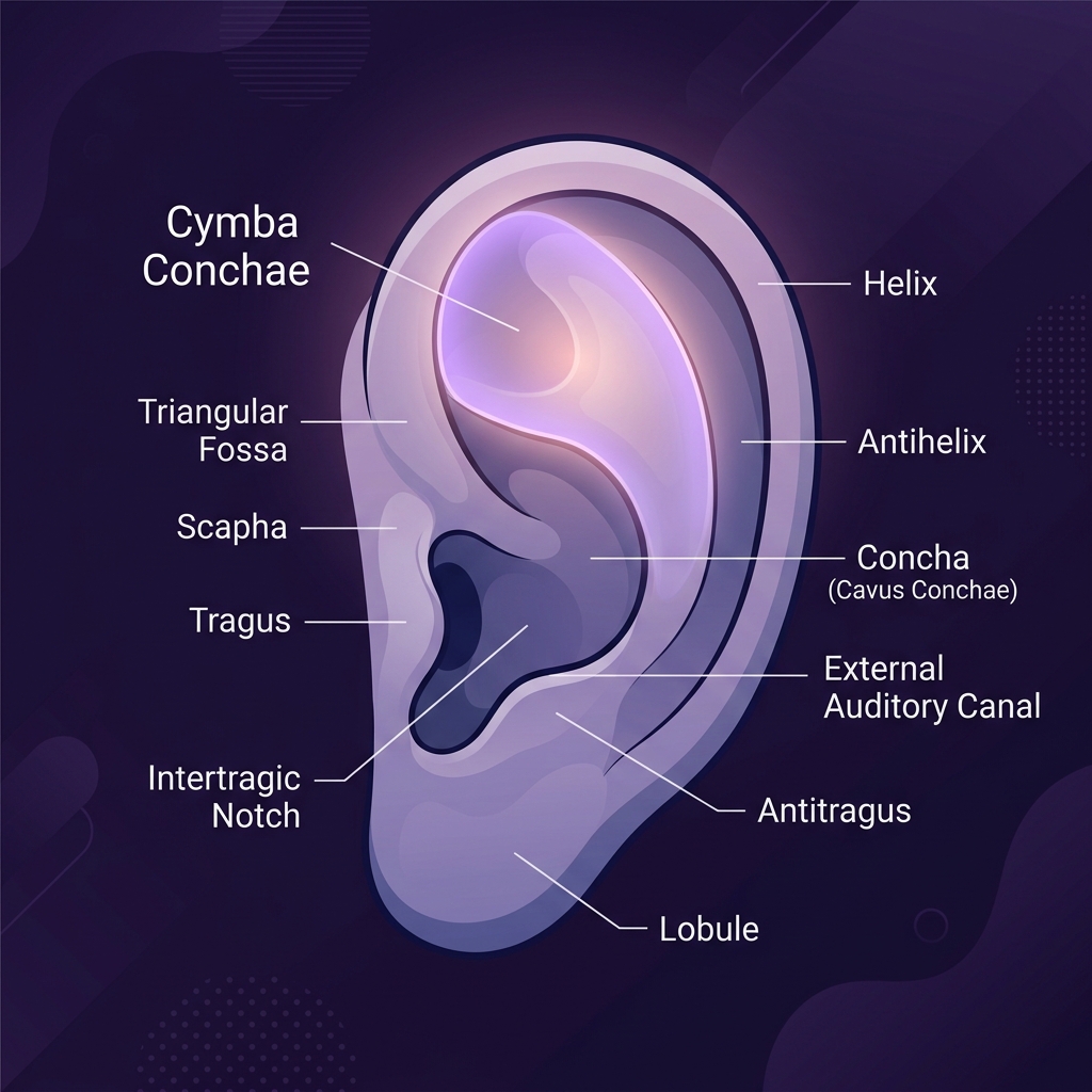 Ear Anatomy highlighting the Cymba Conchae